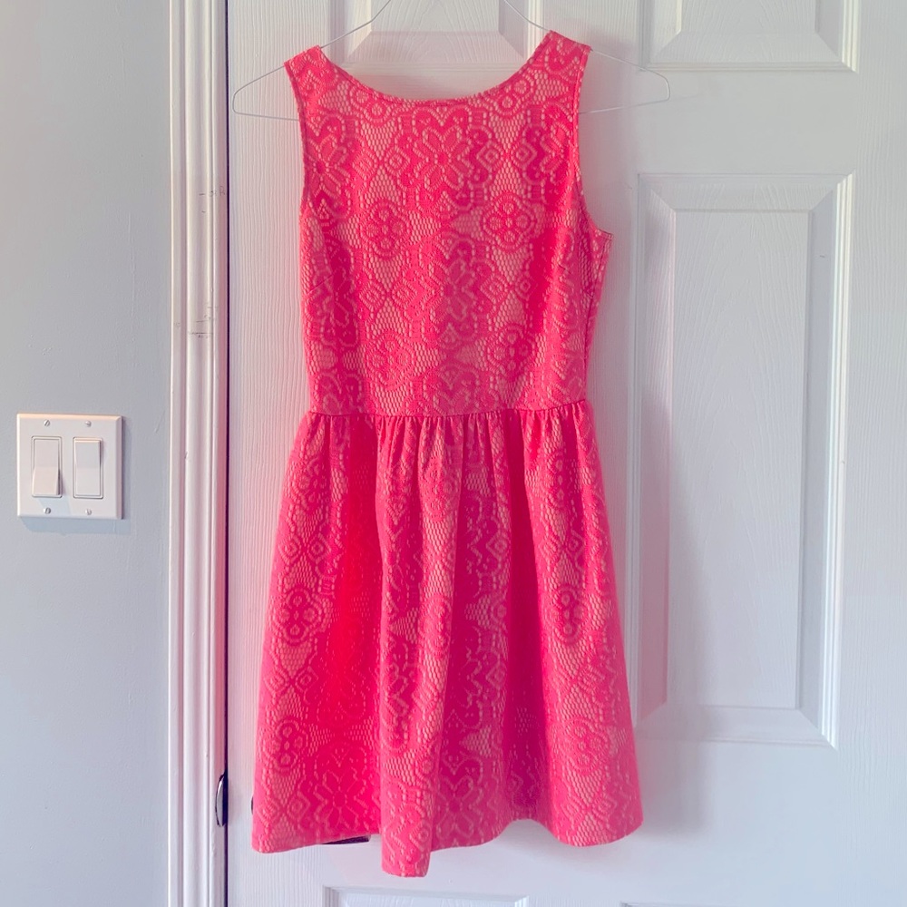 Bright pink lace cocktail dress